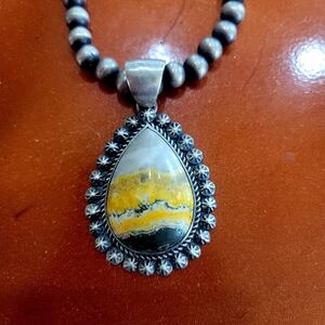 Navajo/Dine Bumblebee Jasper Pendant Signed By Wydell Billie